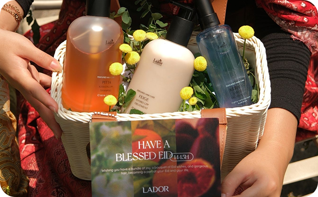 Produk Lador dalam keranjang hadiah